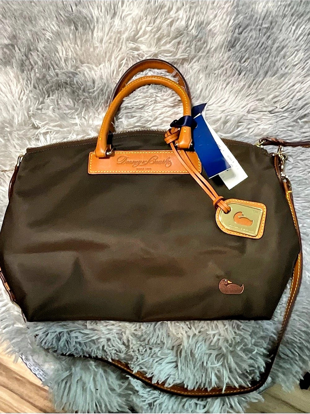 Dooney & Bourke Nylon Large Pocket Satchel Brown & Pink NWT